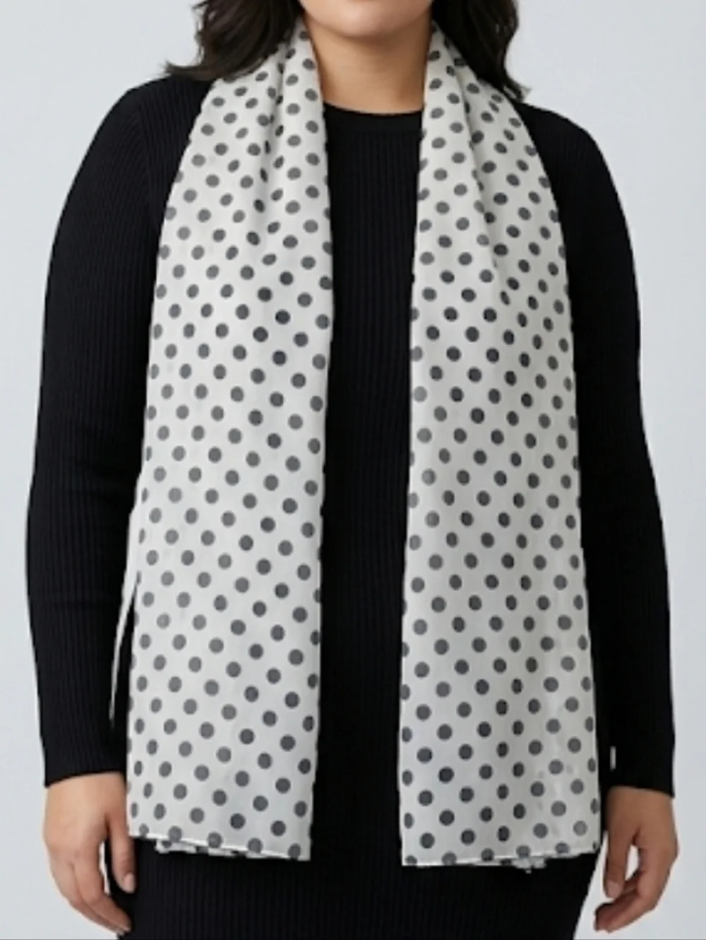 NWT Sheer Polka Dot Chiffon Scarf - White & Black - Lightweight Wrap 63